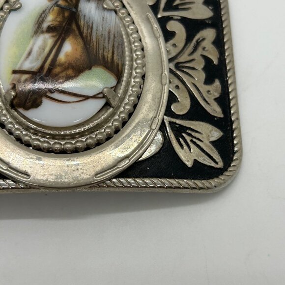 Vintage Western Style Belt Buckle Porcelain Horse Head Silver-tone - Picture 12 of 16